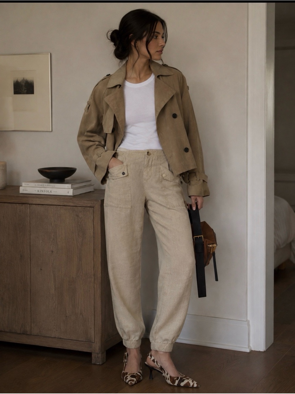 AllSaints Val Cargo Linen Blend Pants Size 12 Elastic Waist